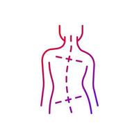 icône de vecteur linéaire dégradé des hanches et des épaules inégales. courbure anormale de la colonne vertébrale. aggravation de la scoliose. Mauvaise posture. symboles de couleur de ligne mince. pictogramme de style moderne. dessin de contour isolé de vecteur