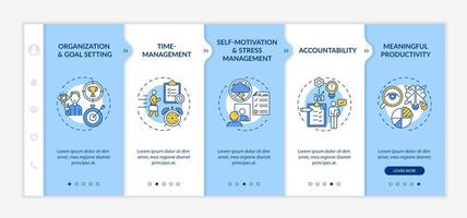 modèle vectoriel d'intégration d'amélioration des compétences d'autorégulation. site Web mobile réactif avec des icônes. page Web pas à pas, écrans en 5 étapes. concept de couleur de productivité avec illustrations linéaires