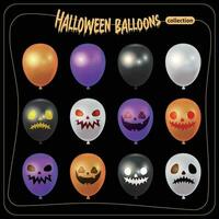 Halloween ballon ensemble, quatre couleurs et marrant visages vecteur