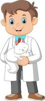 dessin animé vétérinaire médecin examiner une chat vecteur