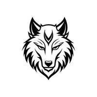 magnifique Loup tête noir ligne tatouage illustration sur blanc Contexte vecteur