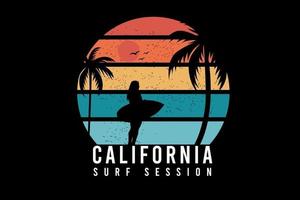 californie surf session couleur orange et vert vecteur