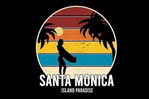 santa monica island paradise couleur rouge orange et jaune bleu vecteur