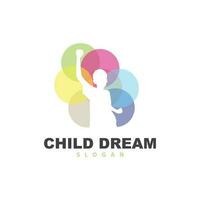 rêver logo, enfant rêver inspirant conception, vecteur atteindre étoile amusement apprentissage, des gamins rêver logo modèle