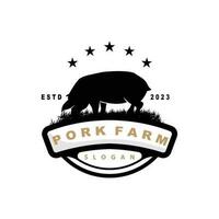 porc logo, grillé porc porc Facile rustique timbre, bétail bétail vecteur, un barbecue barbecue emblème badge ancien conception inspiration vecteur