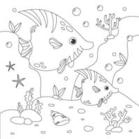 enfants anti stress coloration livre avec divers poisson, fond marin et algues. vecteur Stock illustration. contour illustration de sous-marin la vie et Marin animaux. sous-marin vie.