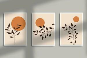 ensemble de affiche minimal composition feuilles biologique formes botanique conception illustration Contexte vecteur