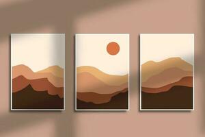 ensemble de moderne boho minimal paysage esthétique illustration affiche conception, main tiré Montagne paysage vecteur