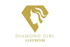 Facile minimaliste diamant gemme pierre avec beauté femme fille visage pour bijoux icône illustration vecteur