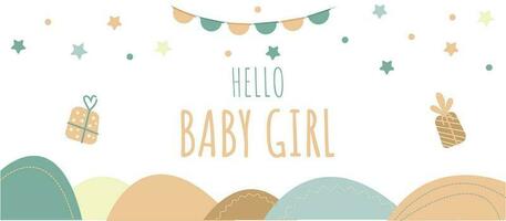 vecteur coloful bannière Bonjour bébé fille avec jolie étoiles et décor