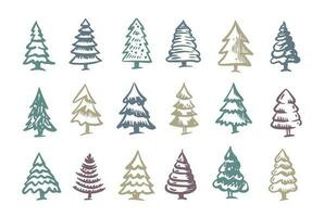 ensemble d'arbres de noël, illustrations dessinées à la main. vecteur