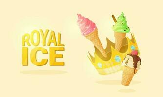 nationale la glace crème journée concept. Royal glace. d'or couronne et la glace crème cônes. vecteur illustration