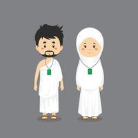 personnage de couple portant l'ihram pendant le hajj vecteur