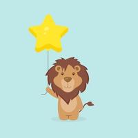 Vecteur gratuit : lion mignon tenant un ballon