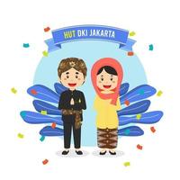 carte de voeux anniversaire jakarta avec personnage vecteur