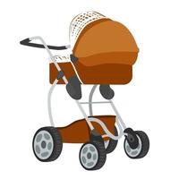 Vector illustration colorée de poussette de bébé de couleur marron dans un style moderne, isolé sur fond blanc.
