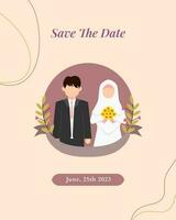 mariage invitation affiche. la mariée et jeune marié dans dessin animé style, sans visage personnage. vecteur