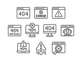 Erreur 404 icône ensemble. ligne icône. vecteur illustration