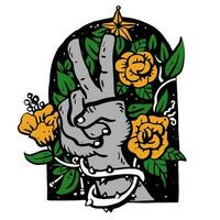 paix main et des roses crâne tatouage vecteur illustration