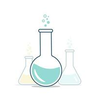 rond et à fond plat flacons, tester tubes avec solutions et réactifs. chimique réaction. illustration sur le sujet de chimie, biotechnologie, la biologie. vecteur