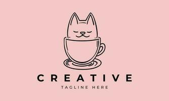 vecteur chat icône de une chaton avec une café tasse, logo symbole dessin animé personnage illustration conception