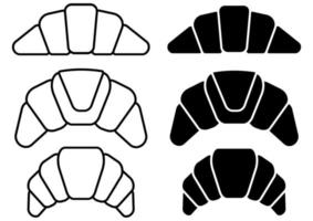 collection d'icônes de croissant de boulangerie pour bistro ou restaurant en contour et en style glyphe. dessert de boulangerie française, isolé sur fond blanc. vecteur