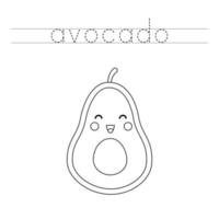 traçage des lettres avec un avocat kawaii mignon. pratique d'écriture pour les enfants. vecteur