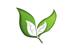 éco amical vert logo sur une blanc Contexte avec vert feuilles dans papier Couper style. le concept de vert écologie, nettoyer écologie, environnement la convivialité de des produits, éco amical vecteur