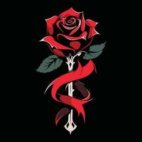 magnifique rouge Rose et ruban, ancien illustration. parfait pour t-shirts et tatouage vecteur