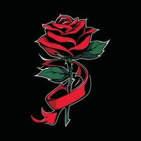 magnifique rouge Rose et ruban, ancien illustration. parfait pour t-shirts et tatouage vecteur