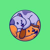 mignonne chat et chien dessin animé vecteur icône illustration. animal ami icône concept isolé prime vecteur. plat dessin animé style