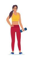 une femme vêtue de vêtements de sport fait des exercices avec des haltères. illustration vectorielle. vecteur