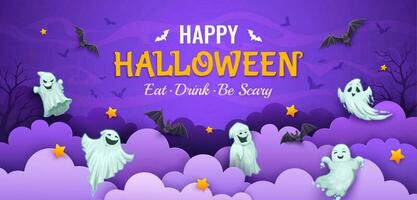 Halloween papier Couper bannière avec dessin animé des fantômes vecteur