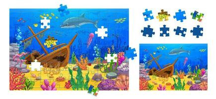 scie sauteuse puzzle Jeu avec sous-marin paysage pièce vecteur