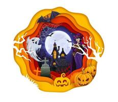 Halloween papier Couper paysage avec château, fantôme vecteur
