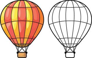 chaud air ballon dessin animé vecteur illustration, Feu ballon dessin animé vecteur image , coloré et noir et blanc ligne art Stock image