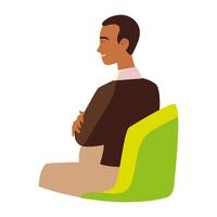 jeune homme, à, bras croisés, séance, sur, chaise, isolé, conception vecteur