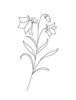 floral branche et minimaliste fleur pour logo ou tatouage. main tiré sauvage champ flore, ligne mariage herbe, élégant feuilles pour invitation, enregistrer le Date carte. vecteur