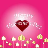 content la Saint-Valentin journée carte avec or cœur et rose arrière-plan, salutation carte modèle, invitation carte. vecteur