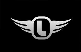 l logo de lettre de l'alphabet pour les entreprises et les entreprises avec des ailes et une couleur gris noir et blanc. icône de marquage et de lettrage d'entreprise avec un design simple vecteur