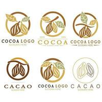 cacao logo, cacao haricot, cacao arbre, cacao branches et feuilles, chocolat mélanger sur blanc arrière-plan, vintage, moderne, simple, minimaliste icône illustration modèle conception vecteur