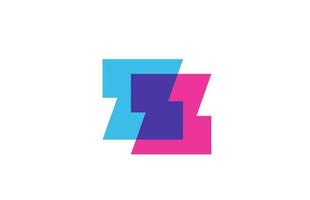 icône du logo de la lettre z intersectée pour l'entreprise. conception de l'alphabet bleu et rose pour les entreprises et les entreprises vecteur
