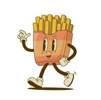 rétro dessin animé marrant français frites personnages. ancien rue nourriture mascotte vecteur illustration. nostalgie années 60, années 70, Années 80