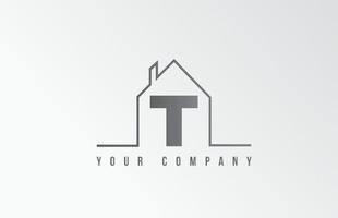 t maison alphabet icône logo lettre conception. maison pour une société immobilière. identité d'entreprise avec contour de ligne mince vecteur