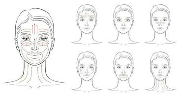 visage massage lignes. faciale massage instructions, vecteur illustration