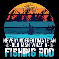 jamais sous-estimer un vieux homme quoi une pêche barre vecteur