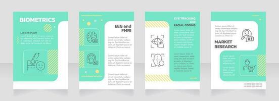 biométrie vert premade brochure modèle. décision fabrication. consommateur neurosciences. neuromarketing recherche brochure conception avec Icônes, copie espace. modifiable 4 mises en page vecteur