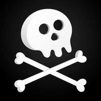 crâne de conception de style plat simple avec des os croisés icône signe illustration vectorielle isolée sur fond noir partie humaine tête jolly roger pirate drapeau symbole ou élément halloween de décoration effrayante vecteur