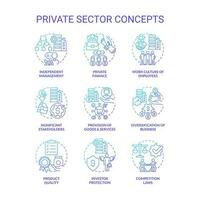 privé secteur bleu pente concept Icônes ensemble. affaires et propriété la possession. économie industrie idée mince ligne Couleur illustrations. isolé symboles vecteur