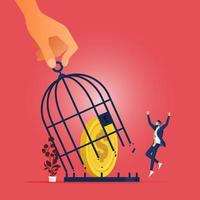 liberté finance concept-liberté argent coincé dans la cage à oiseaux vecteur